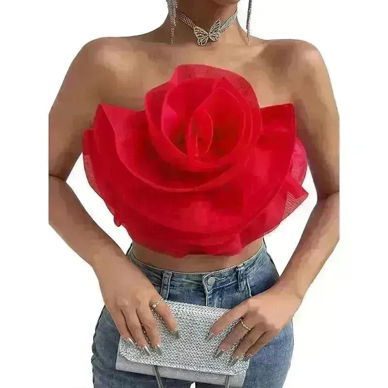 Three-dimensional Organza Flower Small Sling Chest-wrapped Vest - EX-STOCK CANADA