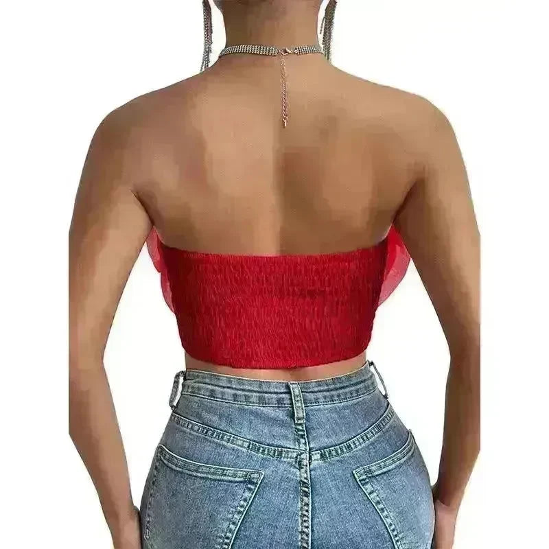 Three-dimensional Organza Flower Small Sling Chest-wrapped Vest - EX-STOCK CANADA