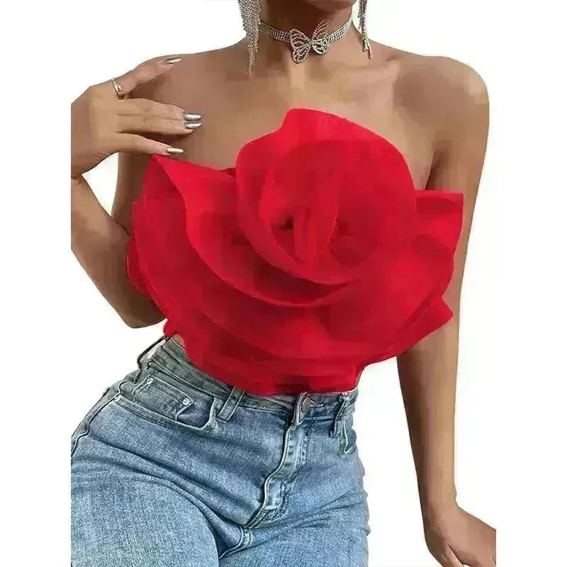 Three-dimensional Organza Flower Small Sling Chest-wrapped Vest - EX-STOCK CANADA