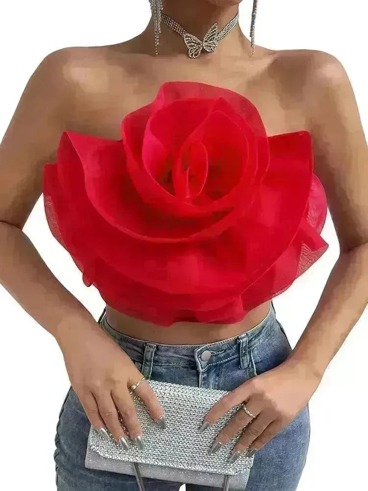 Three-dimensional Organza Flower Small Sling Chest-wrapped Vest - EX-STOCK CANADA