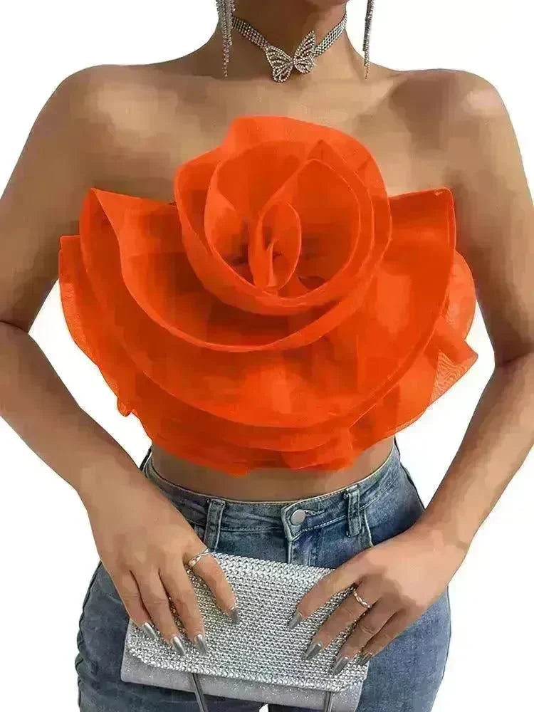 Three-dimensional Organza Flower Small Sling Chest-wrapped Vest - EX-STOCK CANADA