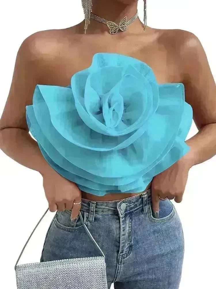 Three-dimensional Organza Flower Small Sling Chest-wrapped Vest - EX-STOCK CANADA