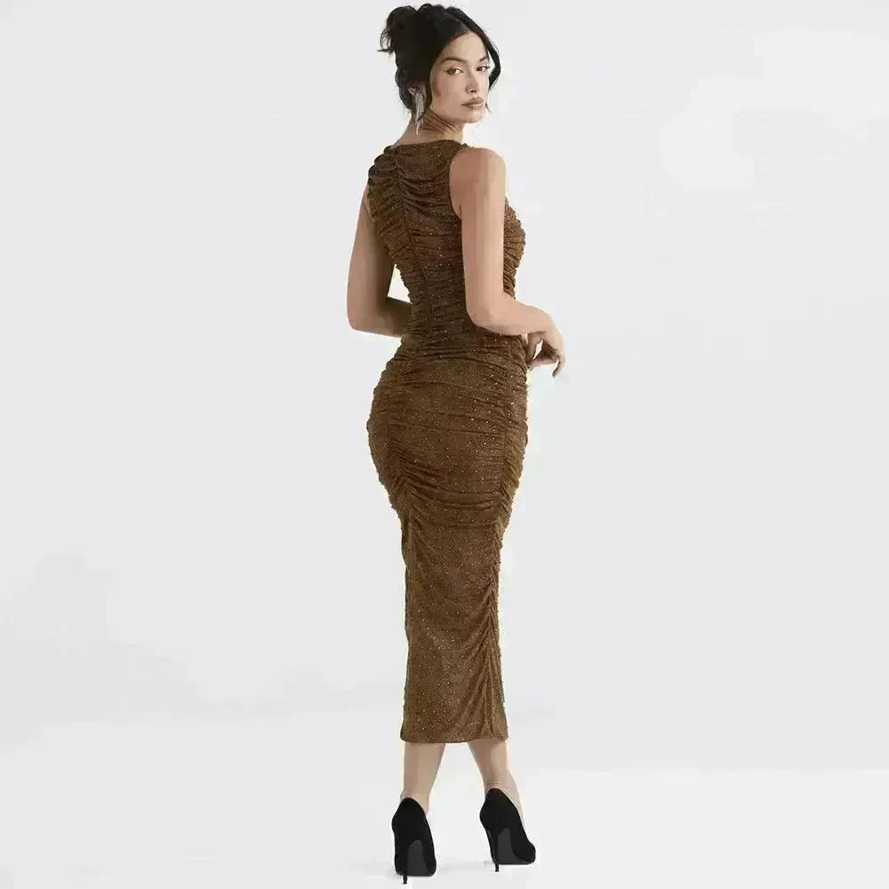 Tight Side Slit Pleated Party Party Dress Women - EX-STOCK CANADA