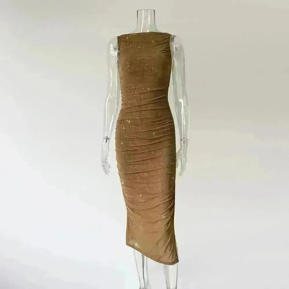 Tight Side Slit Pleated Party Party Dress Women - EX-STOCK CANADA