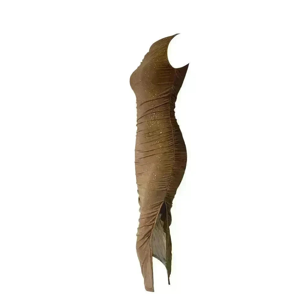 Tight Side Slit Pleated Party Party Dress Women - EX-STOCK CANADA