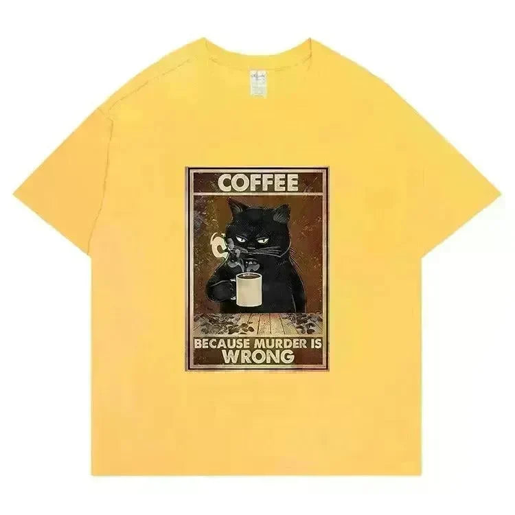 Trendy Short Sleeve Cat Poster Printed Unisex Casual T-shirt - EX-STOCK CANADA