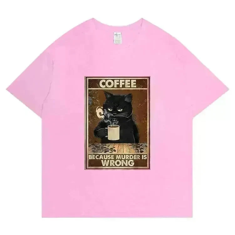 Trendy Short Sleeve Cat Poster Printed Unisex Casual T-shirt - EX-STOCK CANADA
