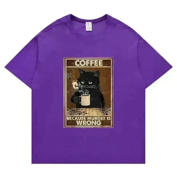 Trendy Short Sleeve Cat Poster Printed Unisex Casual T-shirt - EX-STOCK CANADA