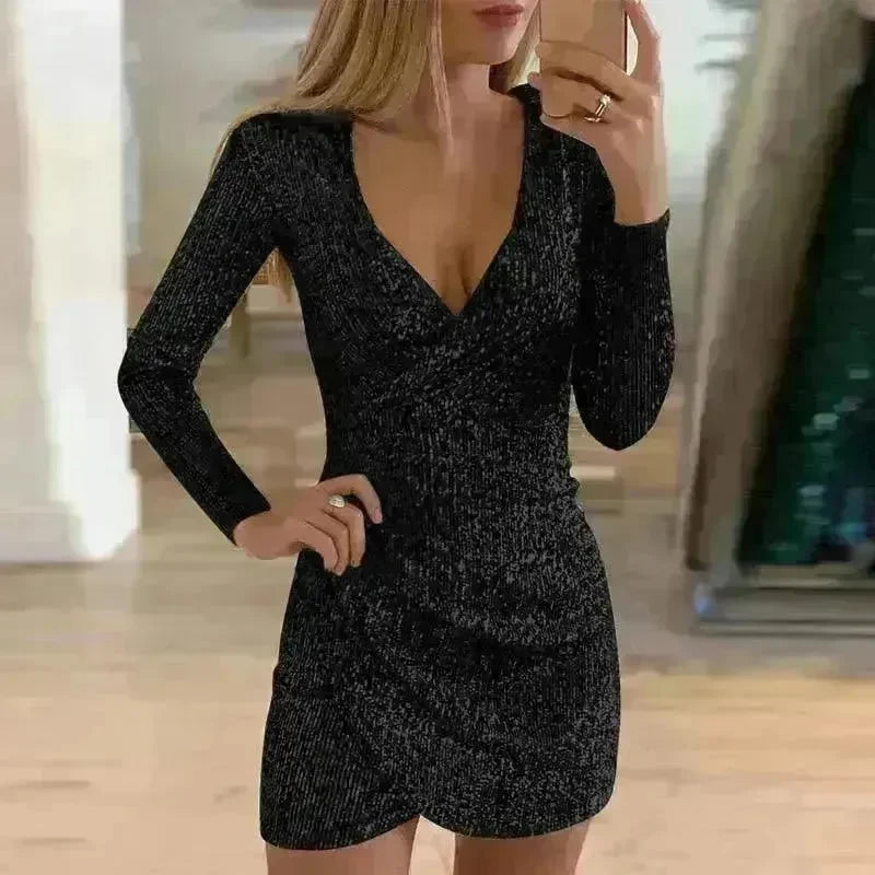 V-neck Hip Irregular Skirt Long Sleeve Women - EX-STOCK CANADA