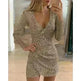 V-neck Hip Irregular Skirt Long Sleeve Women - EX-STOCK CANADA