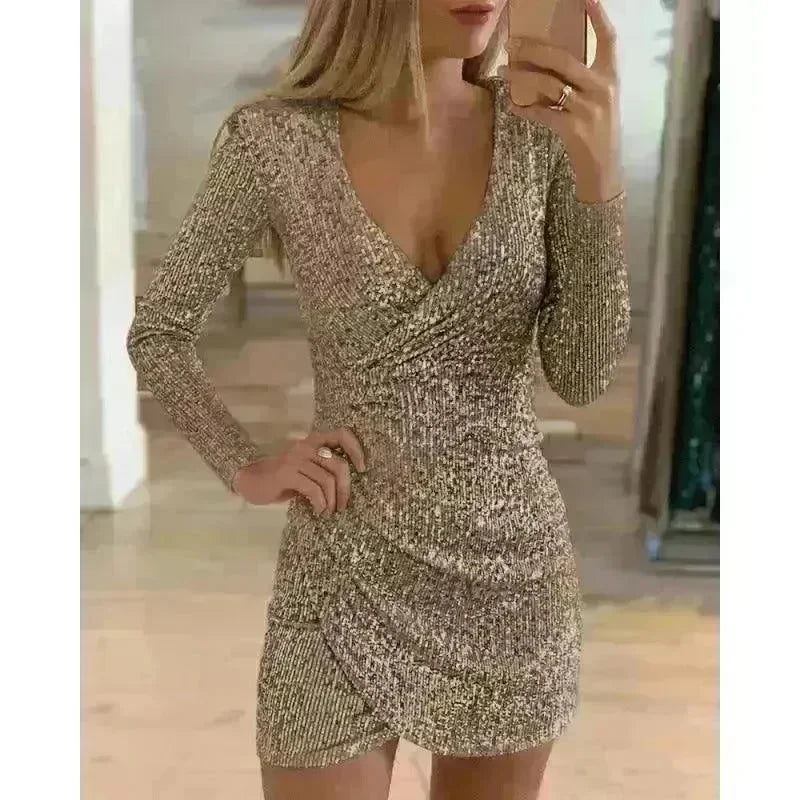 V-neck Hip Irregular Skirt Long Sleeve Women - EX-STOCK CANADA
