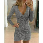 V-neck Hip Irregular Skirt Long Sleeve Women - EX-STOCK CANADA