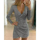 V-neck Hip Irregular Skirt Long Sleeve Women - EX-STOCK CANADA