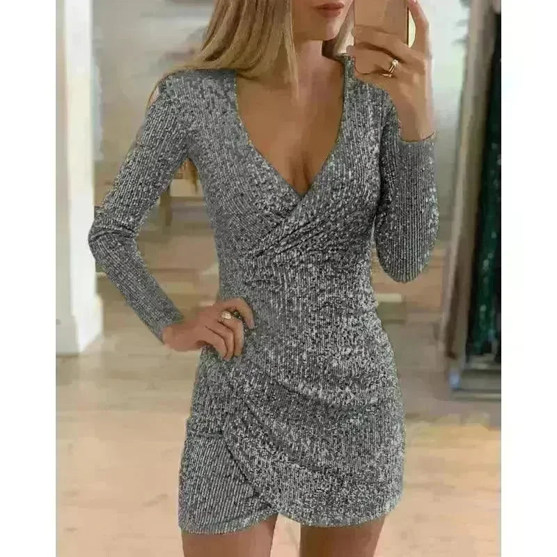 V-neck Hip Irregular Skirt Long Sleeve Women - EX-STOCK CANADA