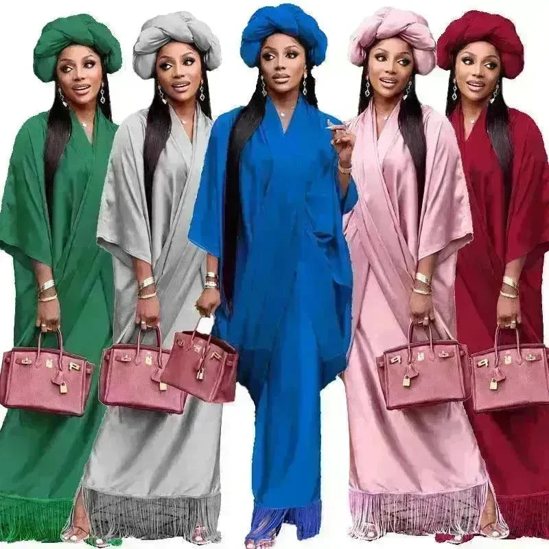V-neck Loose Casual Two-piece Turkish Middle Eastern Robe Satin Dress - EX-STOCK CANADA