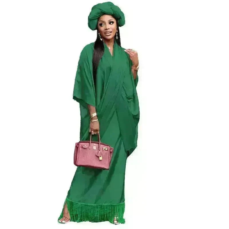 V-neck Loose Casual Two-piece Turkish Middle Eastern Robe Satin Dress - EX-STOCK CANADA