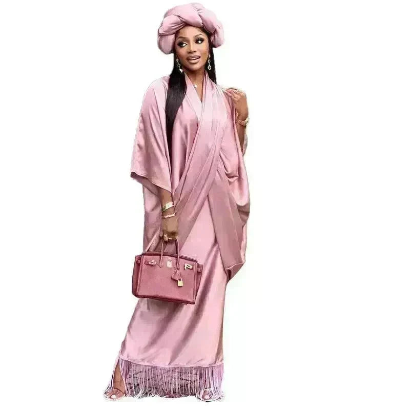 V-neck Loose Casual Two-piece Turkish Middle Eastern Robe Satin Dress - EX-STOCK CANADA
