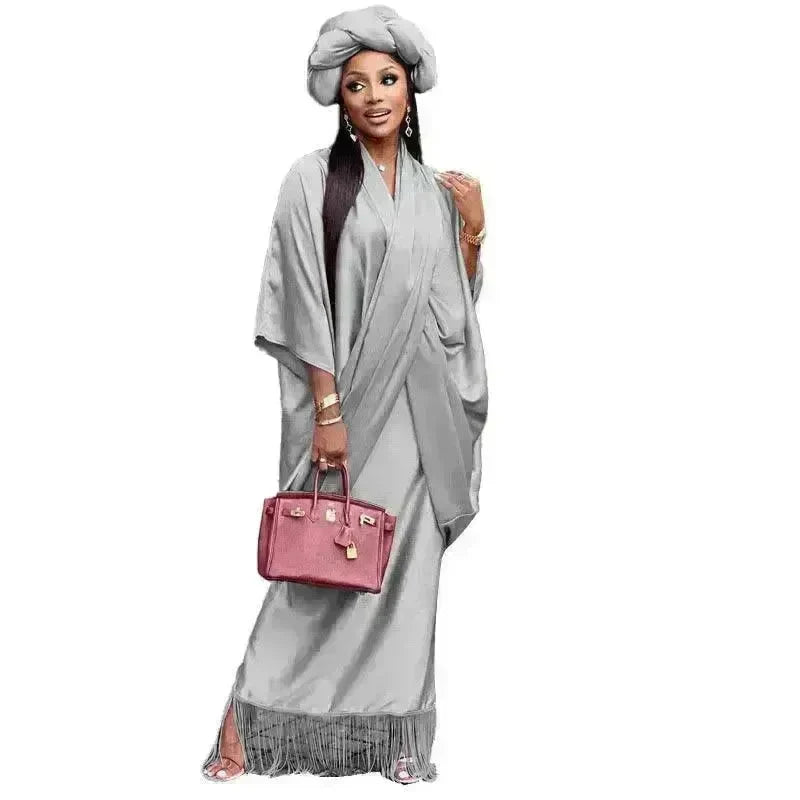V-neck Loose Casual Two-piece Turkish Middle Eastern Robe Satin Dress - EX-STOCK CANADA