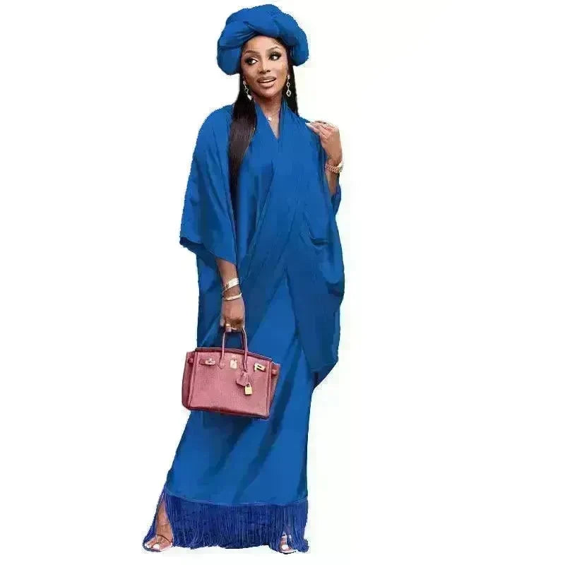 V-neck Loose Casual Two-piece Turkish Middle Eastern Robe Satin Dress - EX-STOCK CANADA