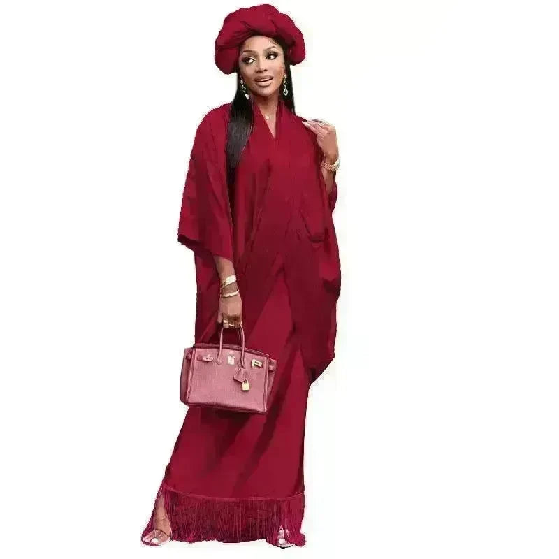 V-neck Loose Casual Two-piece Turkish Middle Eastern Robe Satin Dress - EX-STOCK CANADA