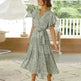 V-neck Lotus Leaf Sleeve Floral Split Dress - EX-STOCK CANADA