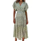 V-neck Lotus Leaf Sleeve Floral Split Dress - EX-STOCK CANADA