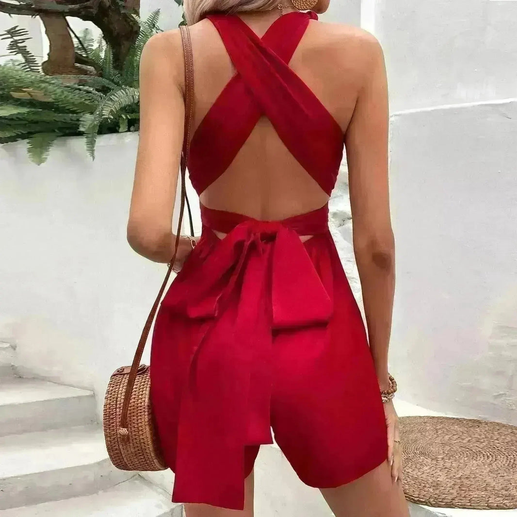 V-neck Sexy Lace-up Waist Backless Elegant Sweet Women's Jumpsuit - EX-STOCK CANADA