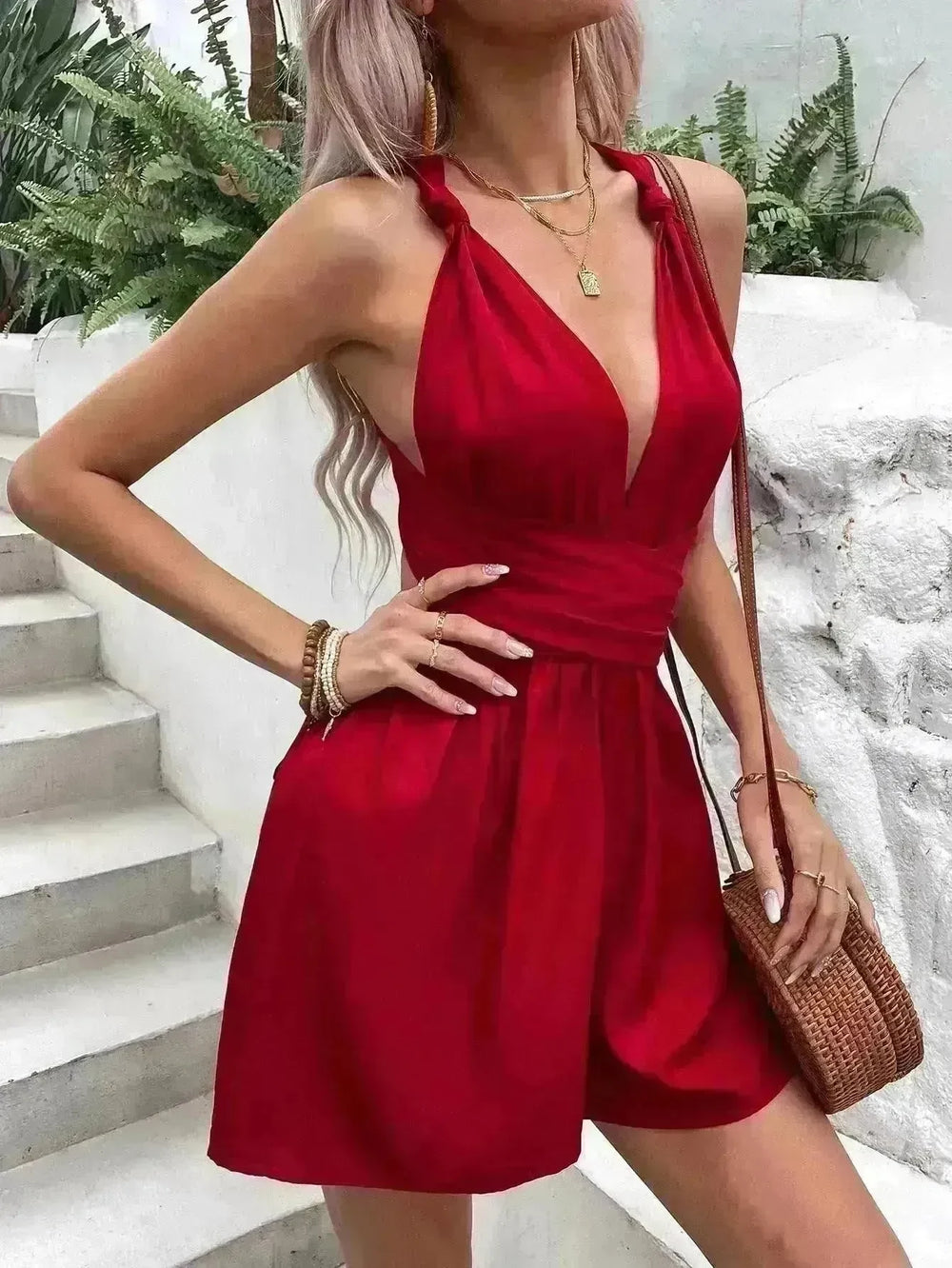 V-neck Sexy Lace-up Waist Backless Elegant Sweet Women's Jumpsuit - EX-STOCK CANADA