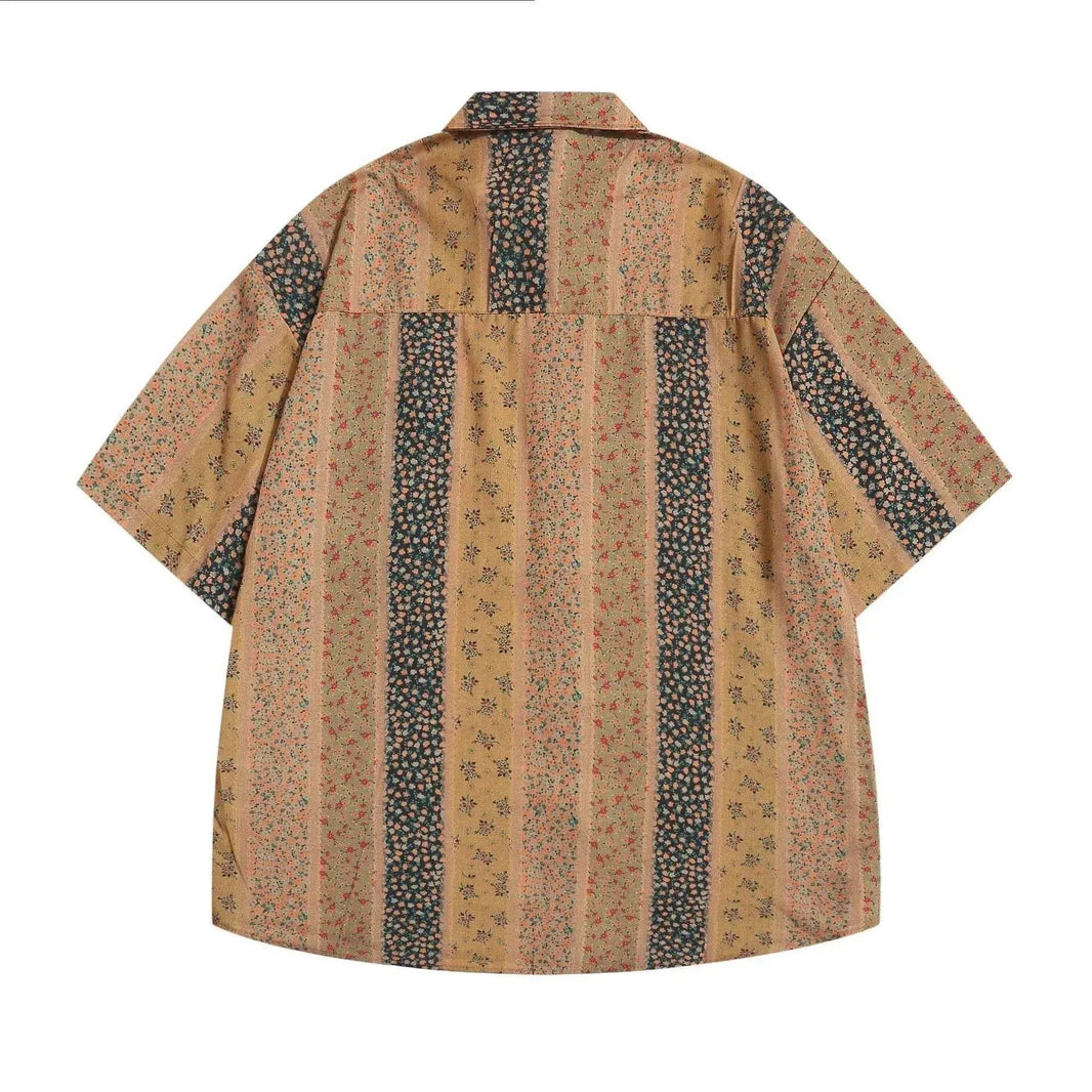 Vertical Stripes Small Floral Short-sleeved Casual Shirt - EX-STOCK Canada