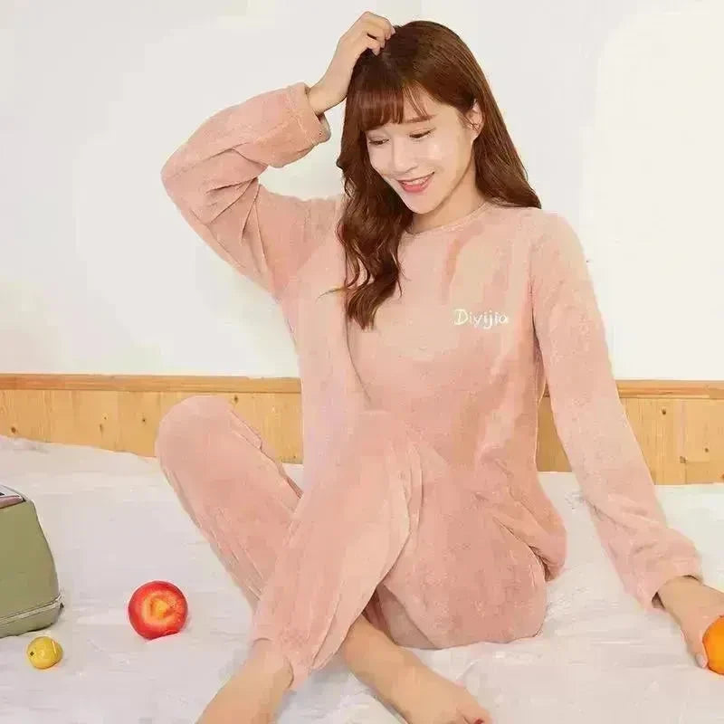 Warm Suit Women's Thick Coral Fleece Loungewear Suit - EX-STOCK CANADA
