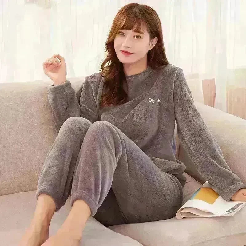 Warm Suit Women's Thick Coral Fleece Loungewear Suit - EX-STOCK CANADA