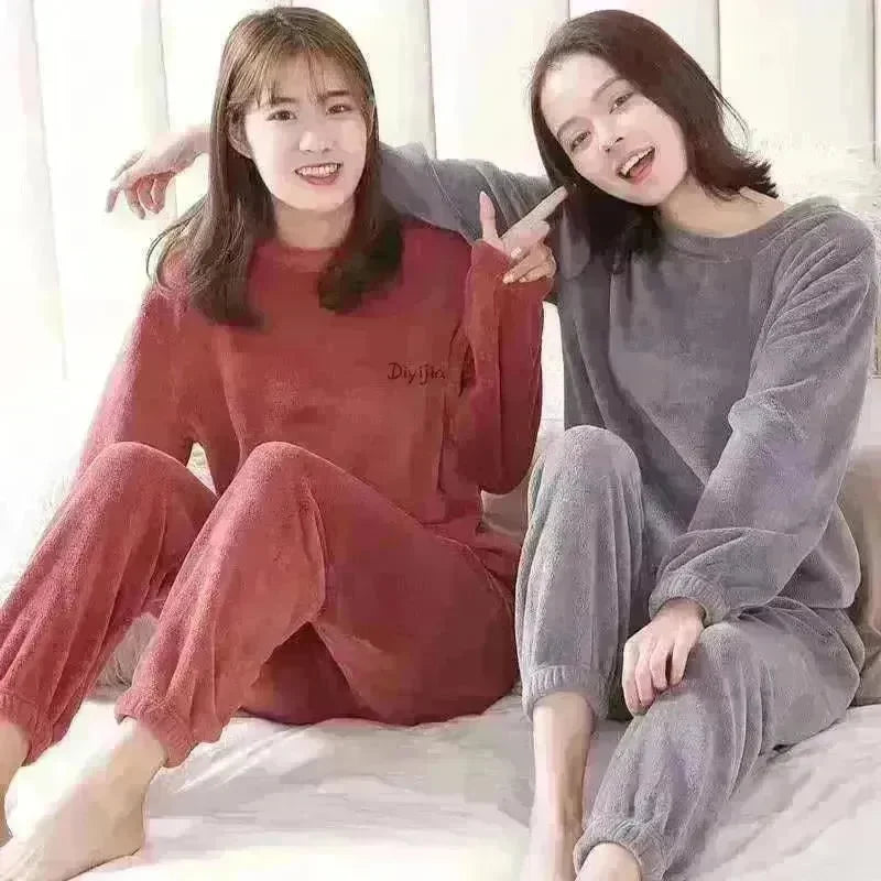 Warm Suit Women's Thick Coral Fleece Loungewear Suit - EX-STOCK CANADA