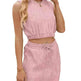Wave Pattern Design Suit For Women Round Neck Sleeveless Top And Drawstring Design Short Skirt Fashion 2-piece Set Summer Clothing - EX-STOCK CANADA