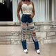 Women Creative Casual Ripped Denim Jeans Straight Leg Pant Trouser - EX-STOCK Canada
