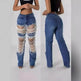 Women Creative Casual Ripped Denim Jeans Straight Leg Pant Trouser - EX-STOCK Canada