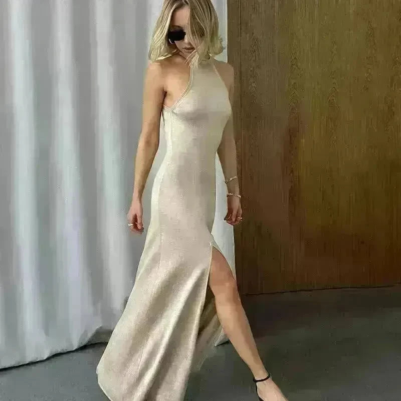 Women Fashion Halter Split Sleeveless Sexy Slim Fit Dress - EX-STOCK CANADA