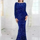 Women Modest Stretch Sequin Royal Blue Evening Prom Gown Party - EX-STOCK CANADA