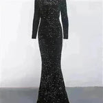 Women Modest Stretch Sequin Royal Blue Evening Prom Gown Party - EX-STOCK CANADA