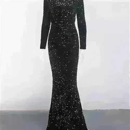 Women Modest Stretch Sequin Royal Blue Evening Prom Gown Party - EX-STOCK CANADA