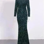 Women Modest Stretch Sequin Royal Blue Evening Prom Gown Party - EX-STOCK CANADA