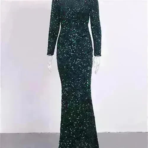 Women Modest Stretch Sequin Royal Blue Evening Prom Gown Party - EX-STOCK CANADA