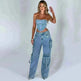 Women's American-style Low Waist Three-dimensional Pocket Stitching Jeans Denim Cargo Pant Trouser. Denim Outfit Set - EX-STOCK CANADA