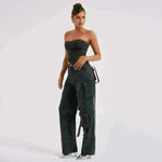 Women's American-style Low Waist Three-dimensional Pocket Stitching Jeans Denim Cargo Pant Trouser. Denim Outfit Set - EX-STOCK CANADA