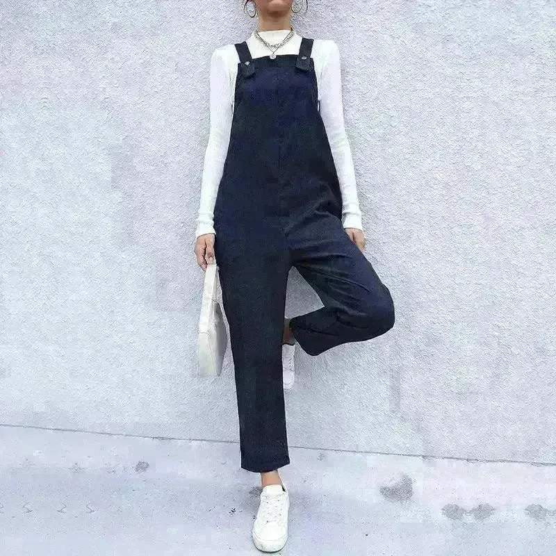Women's Autumn Warm Corduroy Loose Solid Color Suspender Pants - EX-STOCK CANADA