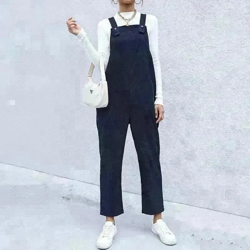 Women's Autumn Warm Corduroy Loose Solid Color Suspender Pants - EX-STOCK CANADA