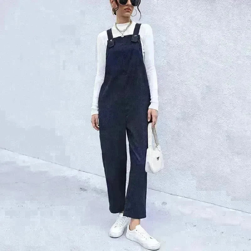 Women's Autumn Warm Corduroy Loose Solid Color Suspender Pants - EX-STOCK CANADA