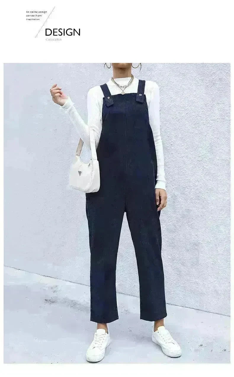 Women's Autumn Warm Corduroy Loose Solid Color Suspender Pants - EX-STOCK CANADA
