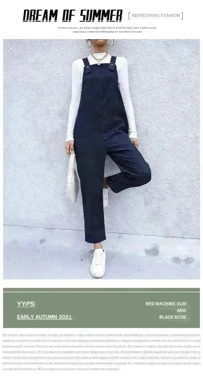 Women's Autumn Warm Corduroy Loose Solid Color Suspender Pants - EX-STOCK CANADA