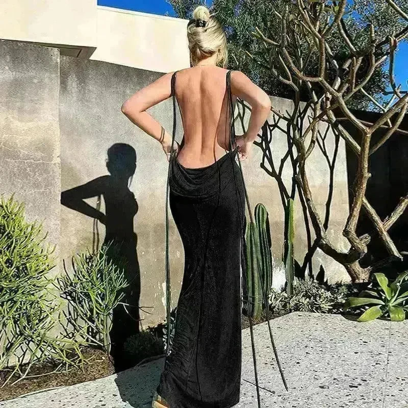 Women's Backless Sexy Strap Slim Dress Tube Top Halter Dress Club Party Beach Outfits Summer - EX-STOCK CANADA