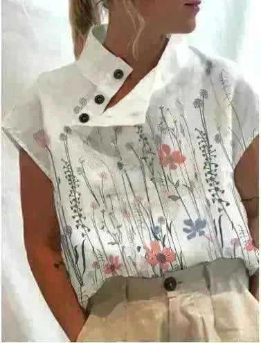 Women's Casual Stand Collar Short-sleeved Digital Printed Top T-shirt - EX-STOCK CANADA